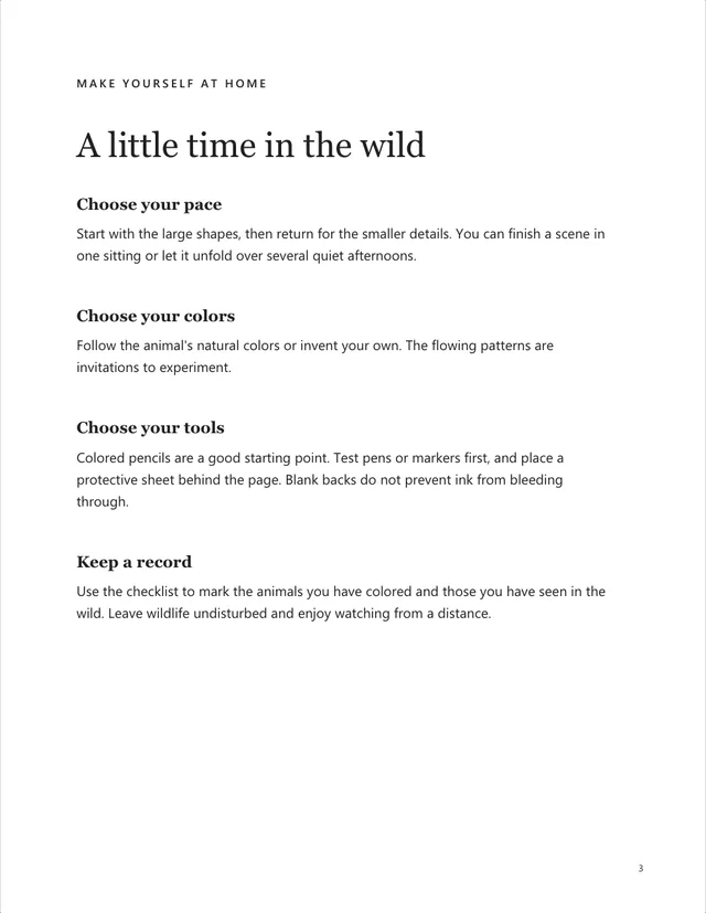 Interior page: Tips for pace, colors and tools