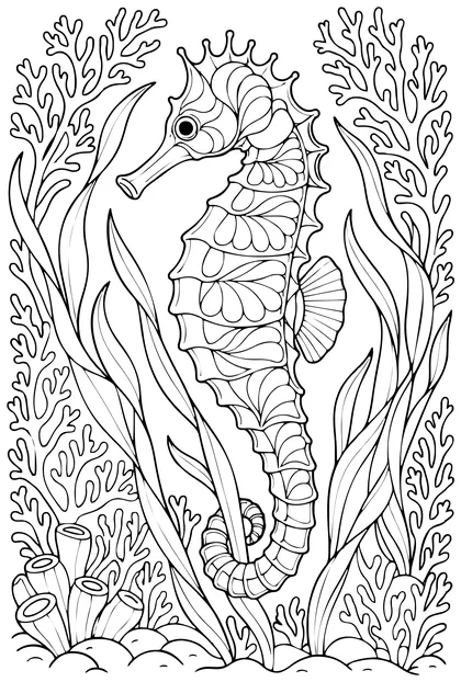 Lined seahorse coloring page