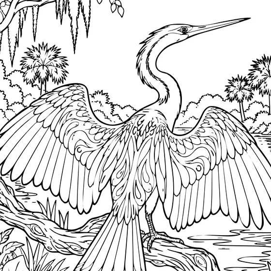 Anhinga coloring page from the Freshwater Springs chapter