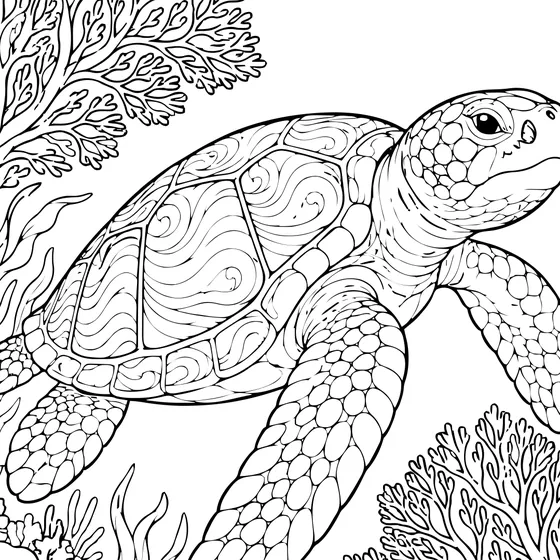 Loggerhead sea turtle coloring page from the Coral Reefs chapter